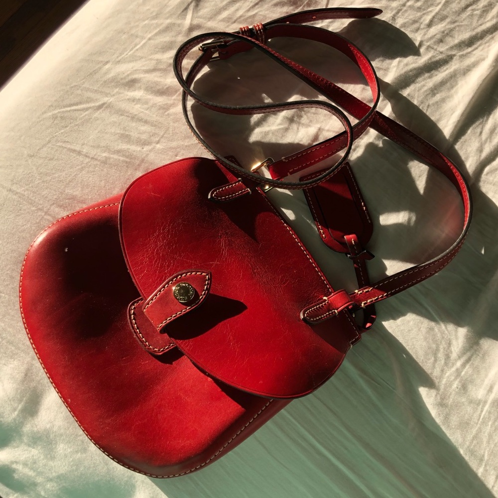 Cherry Red Leather Crossbody Saddle Bag